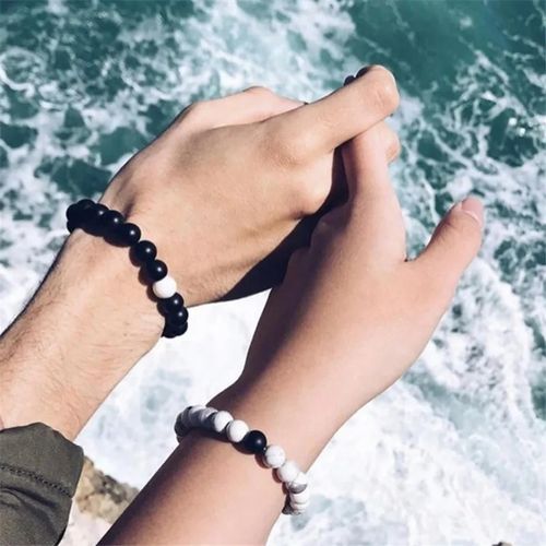 product_image_name-Generic-2 Pièces Braceletes Style Yin Yang Pour Les Couples Meilleurs Amis En Pierres Naturelles de Marbre Blanc Et Noir 8mm-7