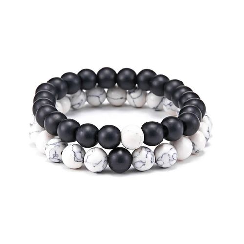 product_image_name-Generic-2 Pièces Braceletes Style Yin Yang Pour Les Couples Meilleurs Amis En Pierres Naturelles de Marbre Blanc Et Noir 8mm-8