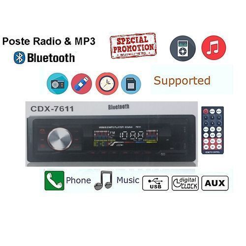 Generic Poste Radio Voiture Bluetooth - USB - MP3 - AUX - SD -1383 à prix  pas cher