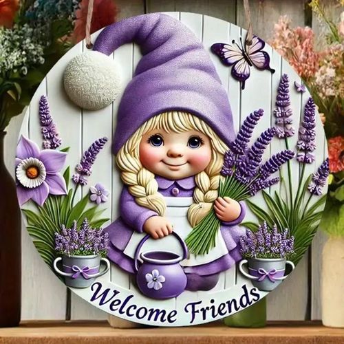 product_image_name-Generic-Enseigne de Bienvenue Charmante Ferme - Décor Murale en Bois avec Lavande, Papillons et Illustration d'Adorable Fille, Idéale pour les Vacances Printanières et Estivales, Utilisation Intérieure/Extérieure, Sans Électricité Requise, Format Plat 2D-1