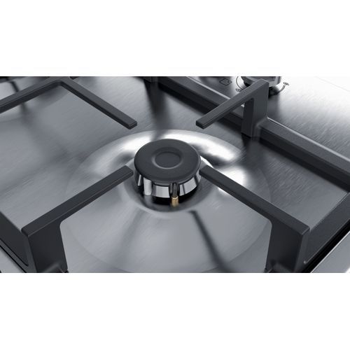 Bosch Table de cuisson plaque à gaz encastrable 60cm inox 4 Feux avec  bandeau latéral grilles en fonte à prix pas cher