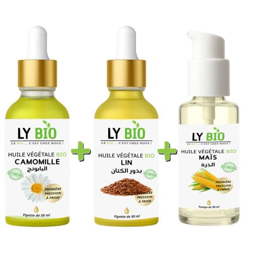 product_image_name-LY BIO-PACK HUILE CAMOMILLE 50ML - PIPETTE + HUILE LIN 50ML - PIPETTE + HUILE MAIS 50ML - POMPE-1