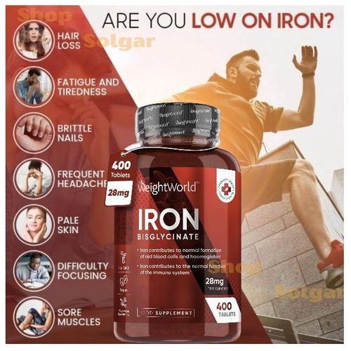 product_image_name-WeightWorld-حديد بيسجليسينات تركيز عالي 28 ملغ - 400 قرص لمدة 400 يومًا منشأ إنجلترا المملكة المتحدة-1