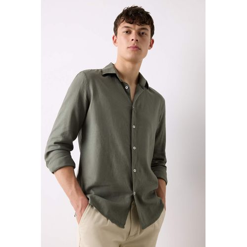 product_image_name-Defacto-قميص كم طويل من كتان قصة عادية برقبة بولو-3