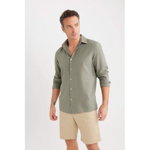 product_image_name-Defacto-قميص كم طويل من كتان قصة عادية برقبة بولو-7