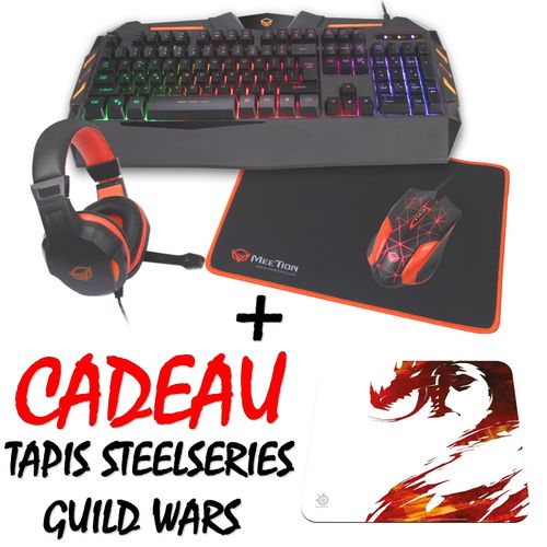 Pack Gaming 4 in 1 Clavier + Souris RGB LED + Casque et Tapis Kit MT-C500