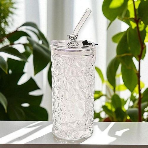 product_image_name-Generic-Bouteille en verre relief avec paille et couvercle-4