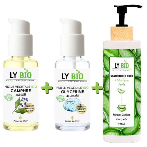 product_image_name-LY BIO-PACK HUILE CAMPHREE 50ML - POMPE + HUILE GLYCERINE 50ml - POMPE + SHAMPOOING ALOE VERA 200ML-1