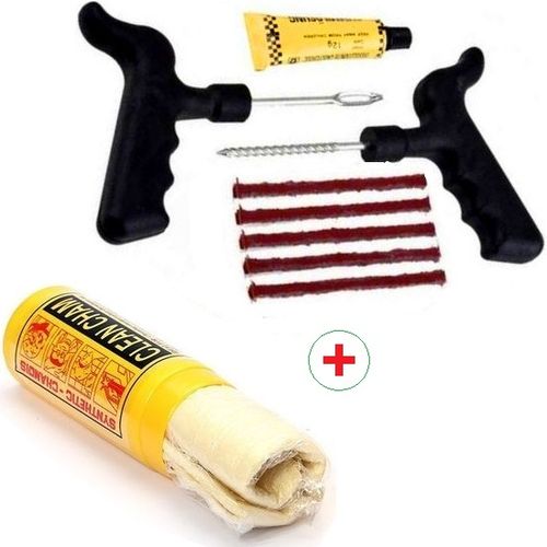 Generic Kit pour Réparer Pneu Crevaison Tubless Auto Moto, Avec 5 Mèches  +Peau de Chamoi à prix pas cher