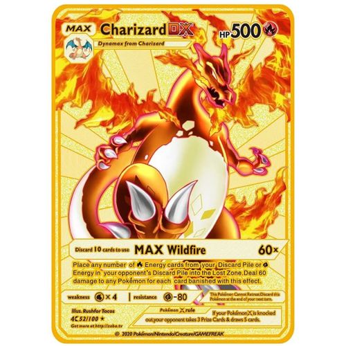 Generic Cartes Pokemon GX V Vmax, Dracaufeu Charizard Cartes Plaqué Or à  prix pas cher