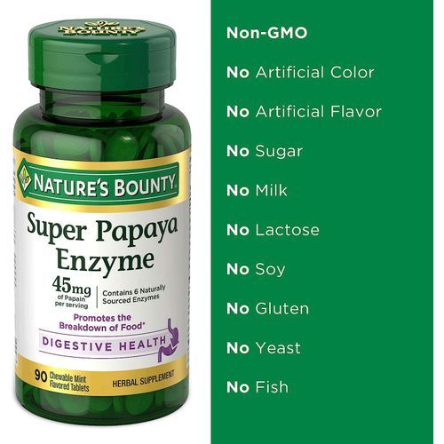 product_image_name-Nature'S Bounty-Super Papaya Enzyme, Herbal Supplement, Supports Digestive Health, Mint Flavor, 45mg, 90 Chewable Tablets-3