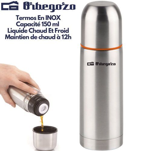 Orbegozo Termos INOX Bouteille Isotherme 150 ml Thermos 2 Tasses Pour Thé  Et Café Chaud Et Froid à prix pas cher