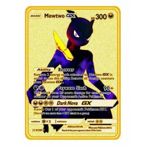 Generic Carte Pokémon Gold Mewtwo GX - Carte Métal Gold Edition