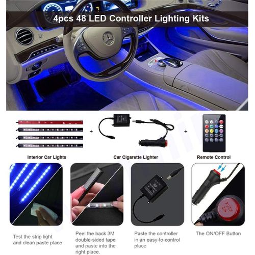 Generic Bande lumineuse LED multicolore pour voiture - 4 pièces