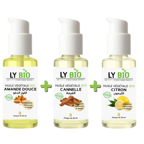 product_image_name-LY BIO-PACK HUILE AMANDE DOUCE 50ml - POMPE + HUILE CANNELLE 50ML - POMPE + HUILE CITRON 50ML - POMPE-1