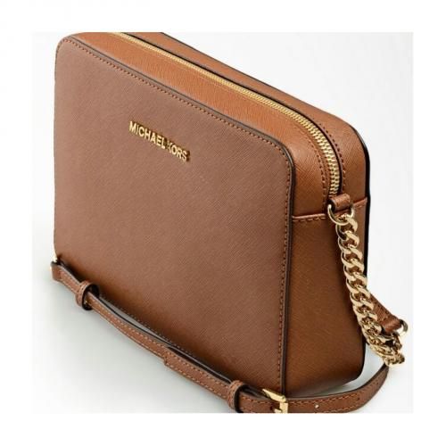 Michael Kors Sac MK ?� bandouli?�re Jet Set Large Saffiano Leather Crossbody Bag - Marron ?� prix 