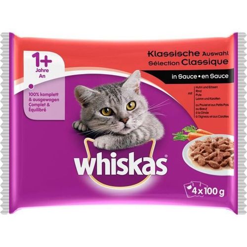 Whiskas Sachets fraîcheur en sauce - 4 variétés - Pour chat adulte  stérilisé - 4 x 100 g à prix pas cher