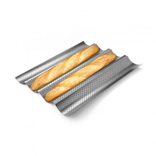 Generic Moule de Cuisson Perforé pour 4 Baguettes Pain en Acier