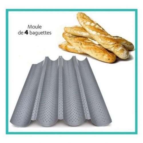 Generic Moule de Cuisson Perforé pour 4 Baguettes Pain en Acier