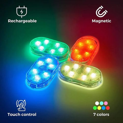 2 PCS Voiture LED Lumières Intérieur, 7 Couleurs Ambiance