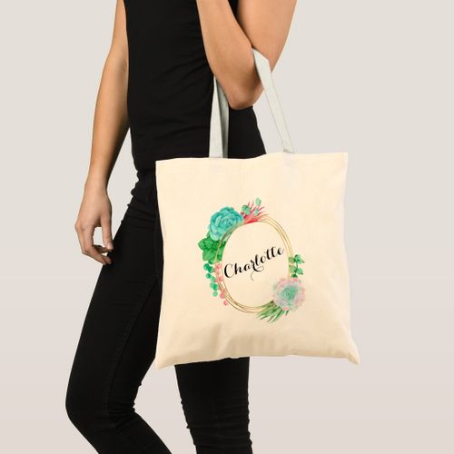 product_image_name-Generic-Succulent tote Bag floral blush peach greenery Unique, haute qualité-1
