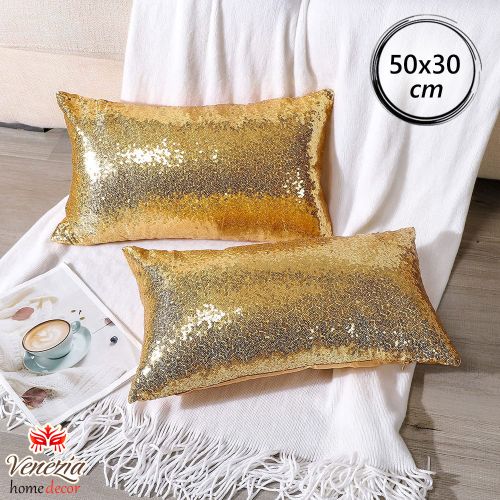 Venezia Housse de Coussin Paillettes Satin Taie d'oreiller Sequin pour la  Décoratif (45 x 45 cm) ( D'or ) à prix pas cher