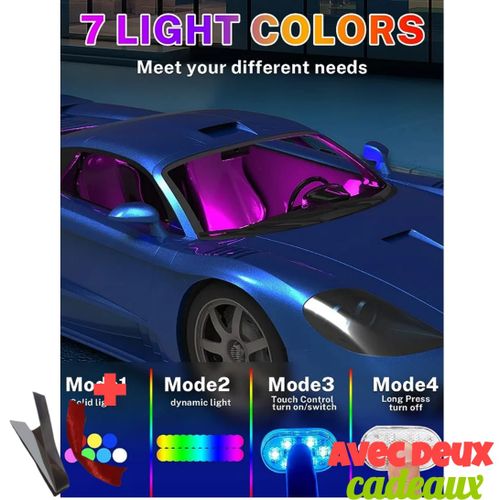 Generic Lot de 2 lumières LED sans fil pour intérieur de voiture 7 couleurs  à prix pas cher