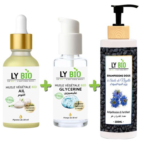 product_image_name-LY BIO-PACK HUILE AIL 50ML - PIPETTE + HUILE GLYCERINE 50ml - POMPE + SHAMPOOING A L'HUILE DE NIGELLE 200ML-1