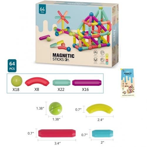 Generic Jeu de Construction de bâtons magnétiques pour enfants 64 PCS à  prix pas cher