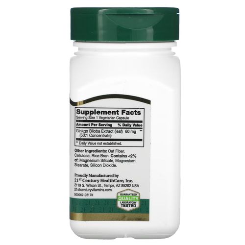 product_image_name-21st Century-مستخلص الجنكة بيلوبا المعياري، 60 كبسولة نباتية (60 ملجم لكل كبسولة)-2