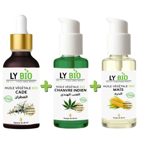 product_image_name-LY BIO-PACK HUILE CADE 50ML - PIPETTE + HUILE HYDRATANTE & NUTRITIVE 50ML - POMPE + HUILE MAIS 50ML - POMPE-1