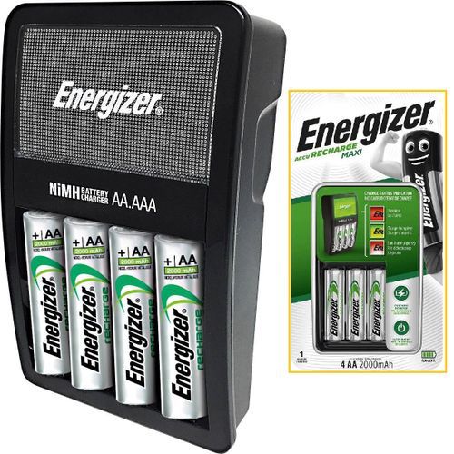Energizer 4 Piles Rechargeables AA Ni-MH 2000 MAh + Chargeur de Batteries  AA - AAA à prix pas cher