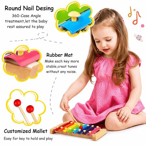 Xylophone - Glockenspiel - Instrument de musique en bois pour enfants à partir de 1 an - Jouet en