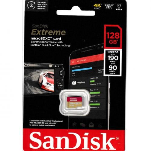 Sandisk Extreme Carte MicroSDXC 128GB Jusqu'à 190 Mo/s Classe 10, U3, V30 à  prix pas cher