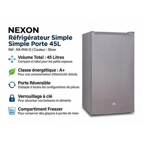 Nexon Réfrigérateur Simple Porte 87 L - Silver - Classe Énergétique A+
