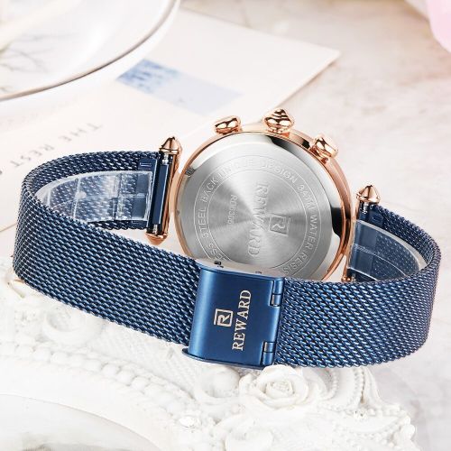 product_image_name-REWARD-Montre Bracelet En Maille Fine Bleu Pour Femmes Chronographe-3