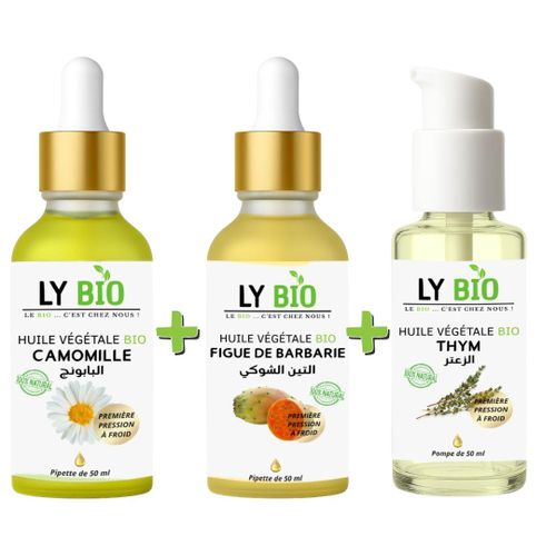 product_image_name-LY BIO-PACK HUILE CAMOMILLE 50ML - PIPETTE + HUILE FIGUE DE BARBARIE 50ML - PIPETTE + HUILE THYM 50ML - POMPE-1