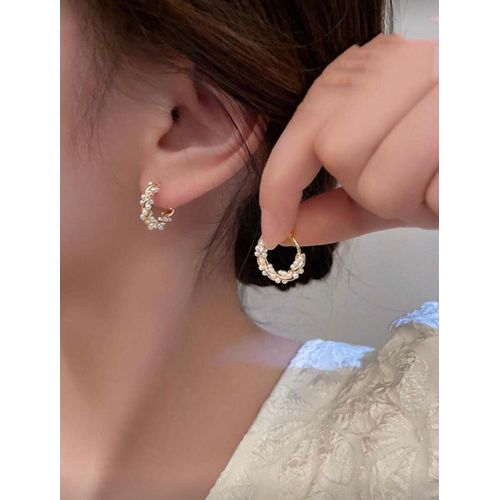 product_image_name-Generic-أقراط حلقية دائرية بسيطة مع لآلئ صغيرة، إكسسوارات أقراط أنيقة، عصرية ومتعددة الاستخدامات للنساء-1