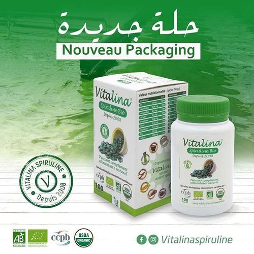 Vitalina Spiruline Bio – Renforceur Immunitaire et Sexuelle  – 100 Comprimés prix maroc
