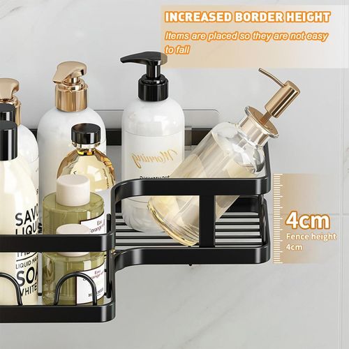 product_image_name-Generic-مجموعة رفوف حمام جدارية من الحديد باللون الأسود مقاومة للصدأ مع تركيب لاصق دون حفر لتنظيم الحمام والمطبخ-4