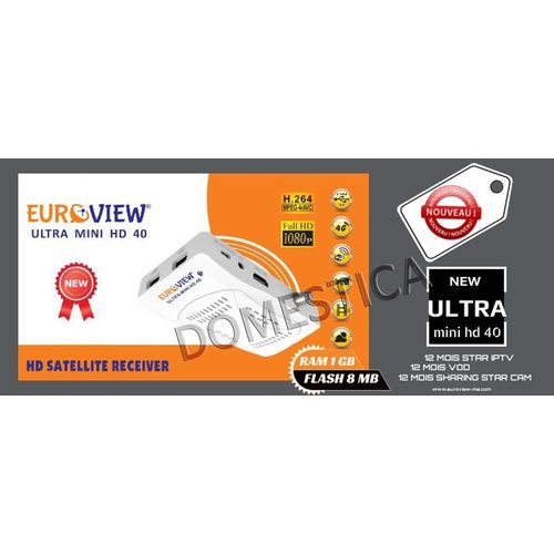 Euroview مستقبل اورفيو الجديد الترا ميني الترا  +12 Mois Sharing STAR CAM + 12 Mois STAR IPTV + 12 Mois VOD RAM 1GB40 جديد