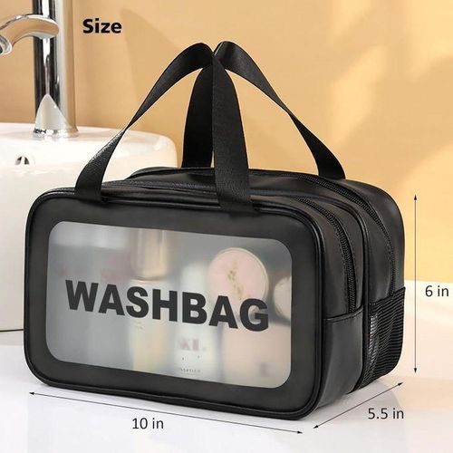 product_image_name-Generic-Trousse de douche translucide mate avec poignée pratique pour femmes et hommes - Organiseur de maquillage et de cosmétiques - Grande capacité et rangement pratique (Noir).-4