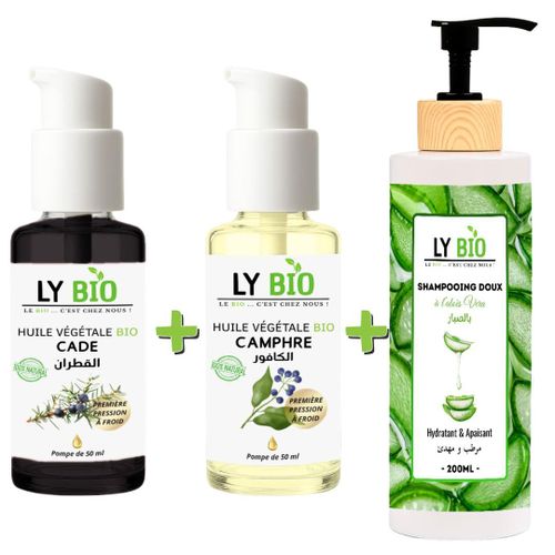 product_image_name-LY BIO-PACK HUILE CADE 50ML - POMPE + HUILE CAMPHREE 50ML - POMPE + SHAMPOOING ALOE VERA 200ML-1