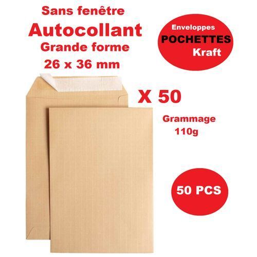 Generic Lot 50 Enveloppes Kraft Grande Format 26 x 36 mm Autocollantes 110g  à prix pas cher