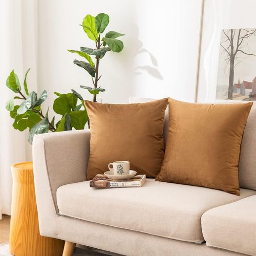 product_image_name-Generic-وسائد ديكورية من القطيفة البنية مع حشوات - عبوة من 2 أغطية 45x45 سم، بني، ناعم للأريكة، غرفة النوم، الصالون-1