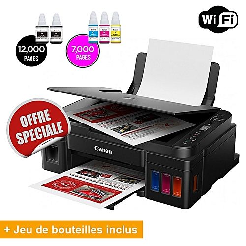 Canon Nouveau PIXMA G3411 Multifonction 3en1 + Wifi - Réservoirs intégrés + Jeu de bouteilles inclus