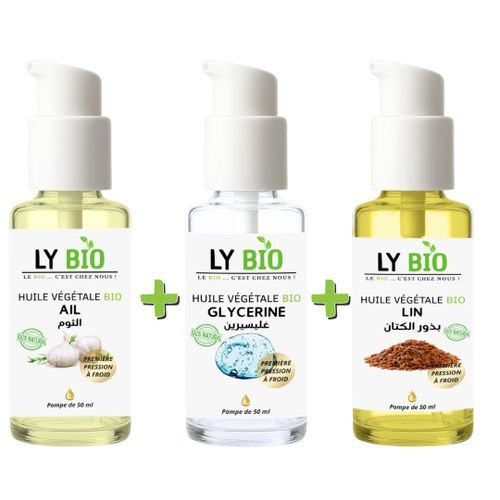 product_image_name-LY BIO-PACK HUILE AIL 50ML - POMPE + HUILE GLYCERINE 50ml - POMPE + HUILE LIN 50ML - POMPE-1