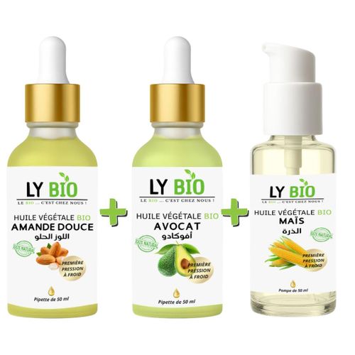 product_image_name-LY BIO-PACK HUILE AMANDE DOUCE 50ML - PIPETTE + HUILE AVOCAT 50ml - PIPETTE + HUILE MAIS 50ML - POMPE-1