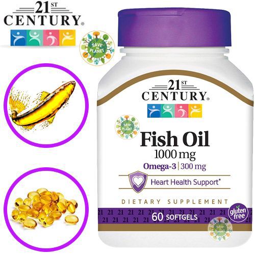 21st Century Omega 3 fish oil 1000 mg 60 Softgels avec sticker
