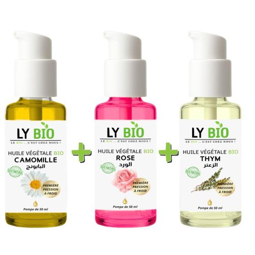 product_image_name-LY BIO-PACK HUILE CAMOMILLE 50ML - POMPE + HUILE ROSE 50ml - POMPE + HUILE THYM 50ML - POMPE-1